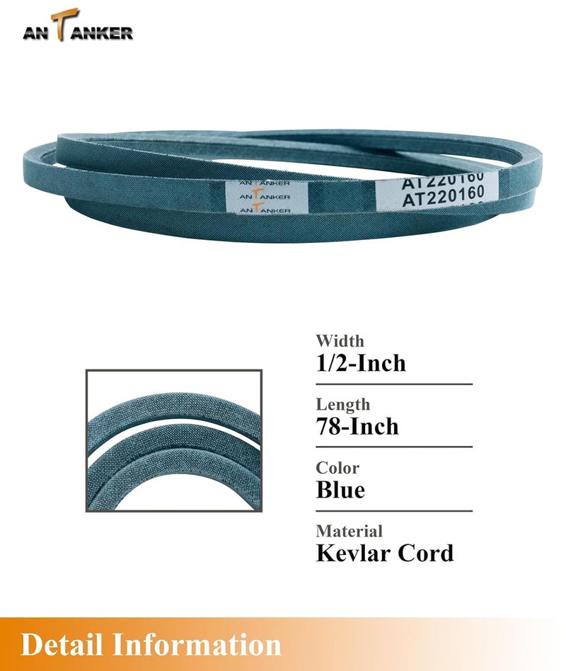 Antanker Drive Belt 754-0461 954-0461 Replace for MTD Cub Cad et 754-04165 954-04165, Compatible with LT1042, LT1045, LT1046, LT1050, GT1554, SLT1550, SLT1554, Kevlar Cord, 1/2x78 Belt - Image 3